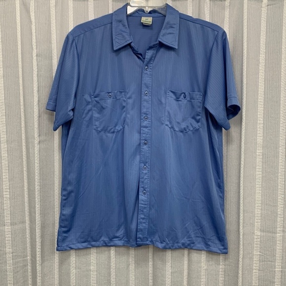 Haband Button Down‎ Short Sleeve Blue Shirt Size L - EUC - Picture 1 of 8